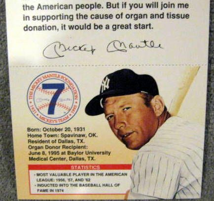 1995 MICKEY MANTLE ORGAN DONOR CARDS (10)