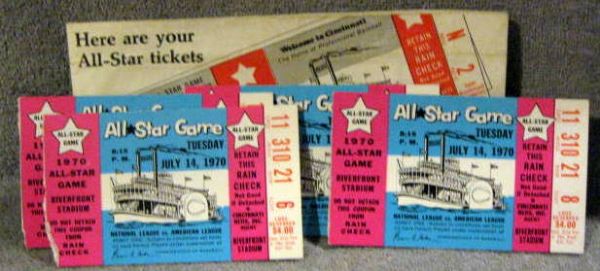 1970 MLB ALL-STAR GAME TICKET STUBS (4) w/ENVELOPE @CINCINNATI