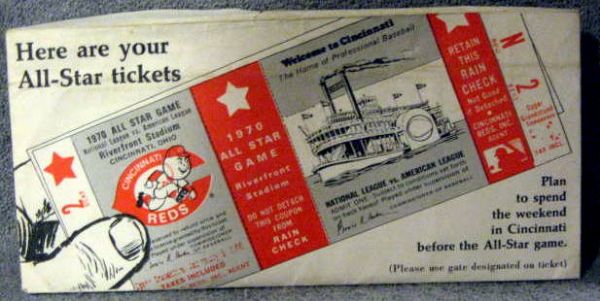 1970 MLB ALL-STAR GAME TICKET STUBS (4) w/ENVELOPE @CINCINNATI