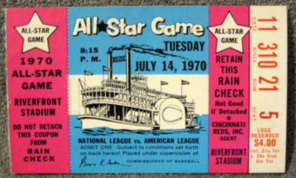 1970 MLB ALL-STAR GAME TICKET STUBS (4) w/ENVELOPE @CINCINNATI