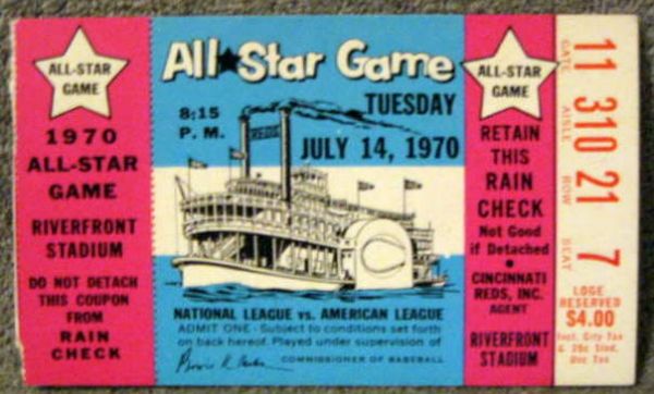 1970 MLB ALL-STAR GAME TICKET STUBS (4) w/ENVELOPE @CINCINNATI