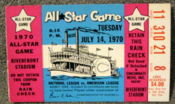 1970 MLB ALL-STAR GAME TICKET STUBS (4) w/ENVELOPE @CINCINNATI