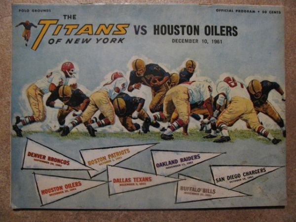 1961 NEW YORK TITANS VS HOUSTON OILERS AFL FOOTBALL PROGRAM 