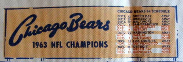 Lot Detail - 1963 NFL CHAMPIONS CHICAGO BEARS PLACEMAT w/SCHEDULE