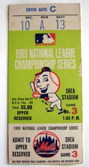 1969 NLCS TICKETS STUB- NEW YORK METS - w/BONUS - RARE