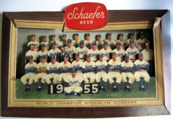 1955 BROOKLYN DODGERS WORLD CHAMPION SCHAEFFER BEER 3-D PLAQUE