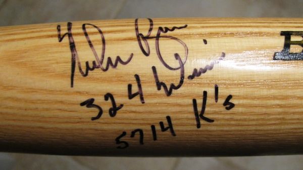 NOLAN RYAN 324 WINS 5714 K'S SIGNED BASEBALL BAT W/JSA COA