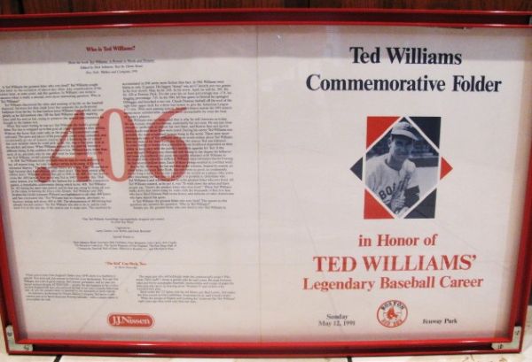 1991 TED WILLIAMS SIGNED COMMEMORATIVE FOLDER  w/JSA LOA