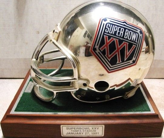 NY GIANTS SILIVER ANNIVERSARY SUPER BOWL XXV RIDDELL HELMET DISPLAY