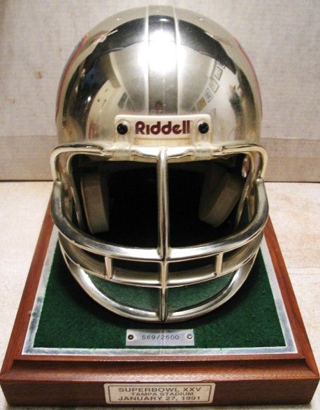 NY GIANTS SILIVER ANNIVERSARY SUPER BOWL XXV RIDDELL HELMET DISPLAY