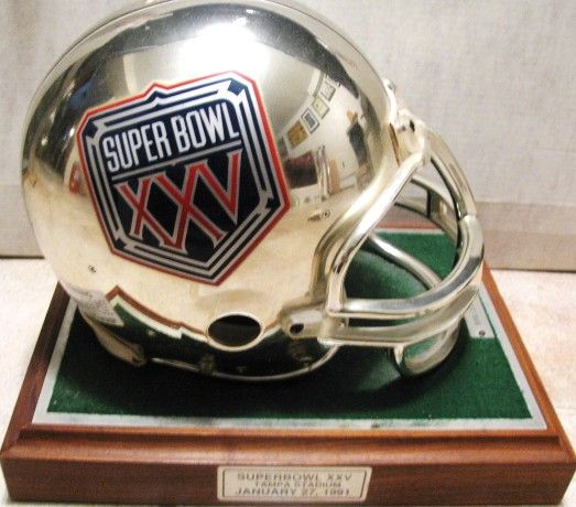 NY GIANTS SILIVER ANNIVERSARY SUPER BOWL XXV RIDDELL HELMET DISPLAY