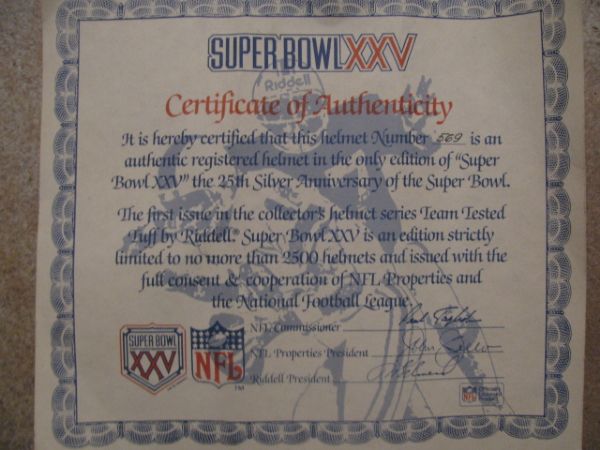 NY GIANTS SILIVER ANNIVERSARY SUPER BOWL XXV RIDDELL HELMET DISPLAY