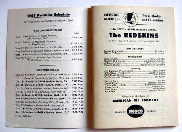 1955 WASHINGTON REDSKINS MEDIA GUIDE