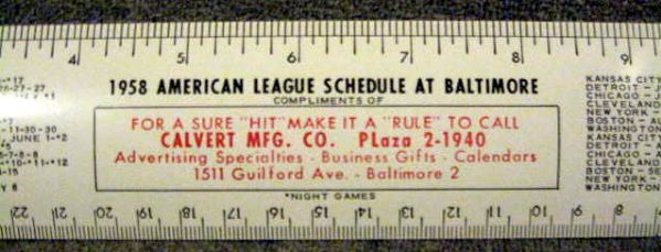 VINTAGE 50's/60's BASEBALL SCHEDULE RULERS - ORIOLES & TWINS