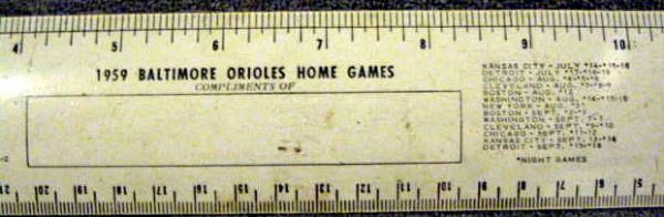 VINTAGE 50's/60's BASEBALL SCHEDULE RULERS - ORIOLES & TWINS