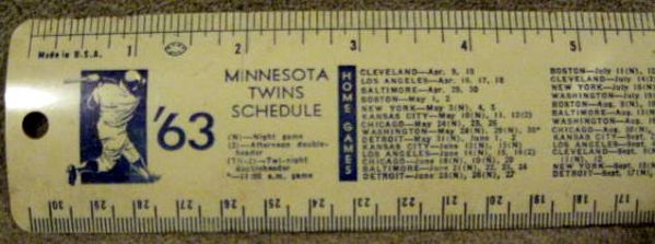 VINTAGE 50's/60's BASEBALL SCHEDULE RULERS - ORIOLES & TWINS