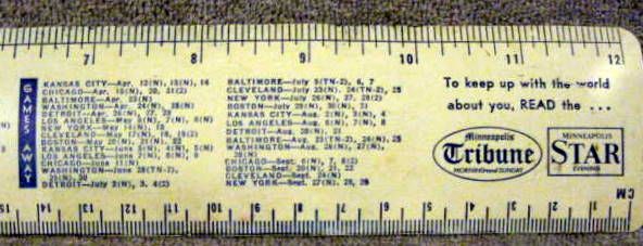 VINTAGE 50's/60's BASEBALL SCHEDULE RULERS - ORIOLES & TWINS