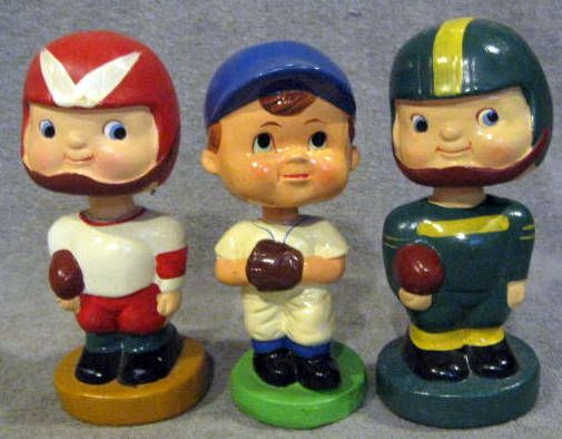 VINTAGE LOT OF 3 BASEBALL & FOOTBALL BOBBING HEADS