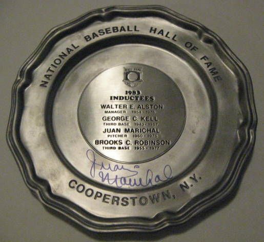 1983 HALL OF FAME PEWTER PLATE SIGNED BY JUAN MARICHAL w/JSA COA