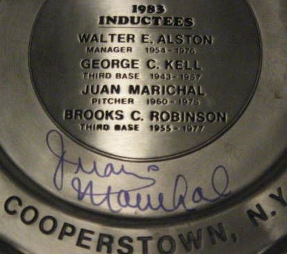 1983 HALL OF FAME PEWTER PLATE SIGNED BY JUAN MARICHAL w/JSA COA