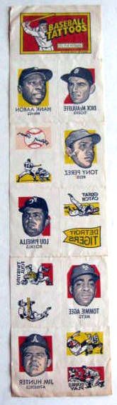 1971 TOPPS BASEBALL TATTOOS - SHEET #9 w/AARON