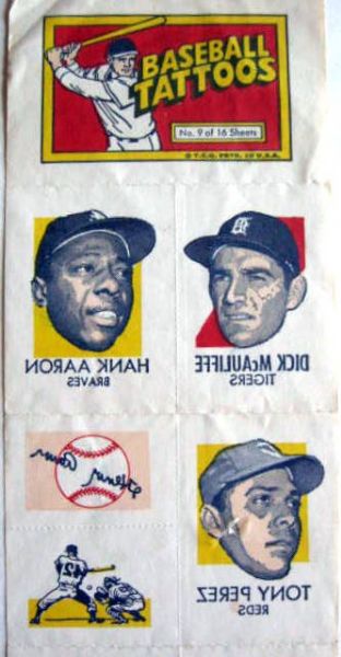 1971 TOPPS BASEBALL TATTOOS - SHEET #9 w/AARON