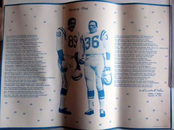 1965 BALTIMORE COLTS PLAYER PLACE MATS- 2 w/UNITAS