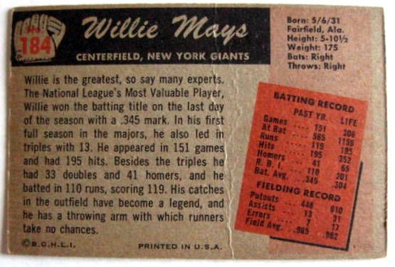 VINTAGE WILLIE MAYS LOT w/1955 BOWMAN CARD