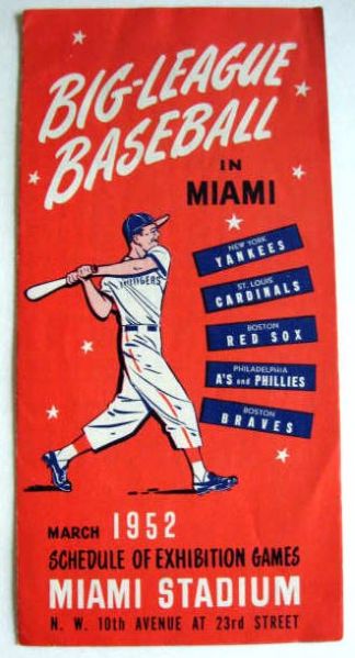 1952 & 1954 BROOKLYN DODGERS SPRING TRAINING SCHEDULES
