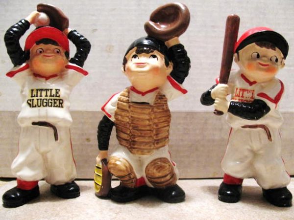 1960'S NAPCO 8 PITCHER, BATTER AND CATCHER BASEBALL STATUES w/BOXES