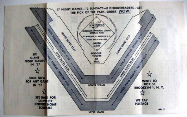 1955-1957 BROOKLYN DODGERS PROMOTIONAL SHEET/SCHEDULES