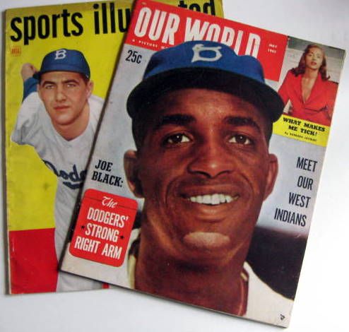 VINTAGE LOT OF 2 BROOKLYN DODGERS RELATED LARGE SIZED MAGAZINES