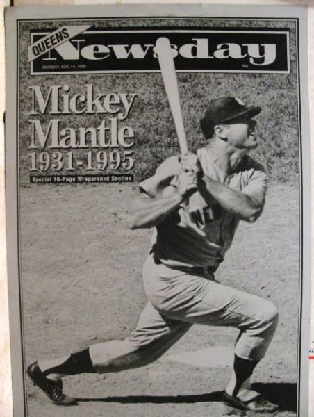 MICKEY MANTLE  DIES - 1931-1995 NEWSPAPER PRINTING PLATE