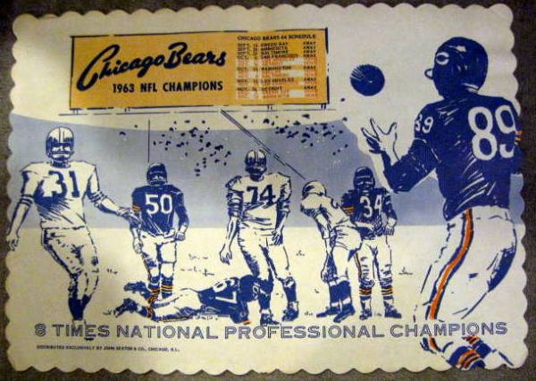 1963 CHICAGO BEARS WORLD CHAMPIONS PLACE MAT w/SCHEDULE