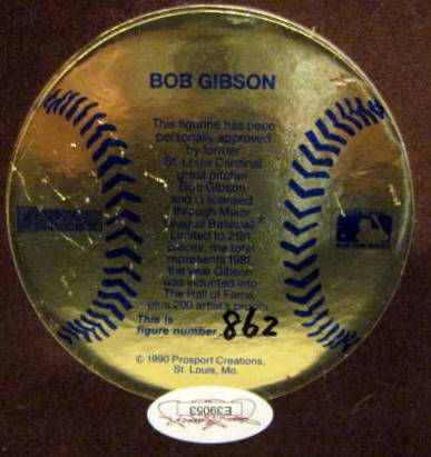1990 BOB GIBSON SIGNED PROSPORT STATUE w/JSA COA