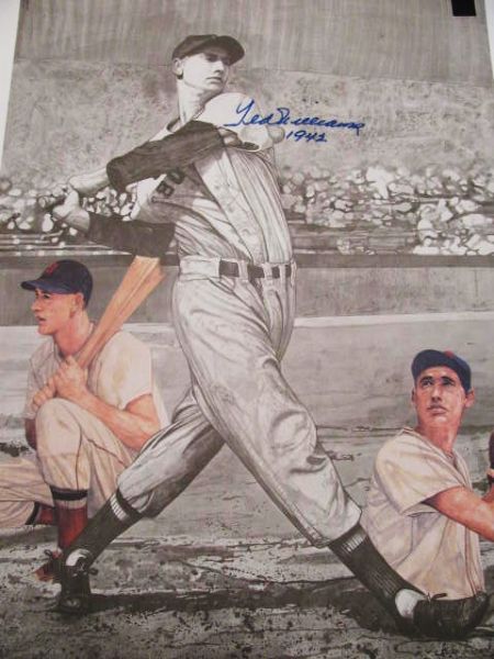 TED WILLIAMS 1942 TRIPLE CROWN SIGNED LITHOGRAPH PSA LOA