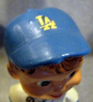 60's LOS ANGELES DODGERS WHITE BASE BOBBING HEAD w/DECAL