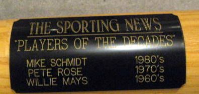 PLAYERS OF THE DECADES SIGNED BAT (MAYS, ROSE, SCHMIDT) w/JSA LOA