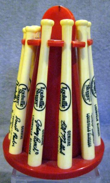 VINTAGE 70'S LOUISVILLE SLUGGER BAT RACK BANK w/PLAYER BATS