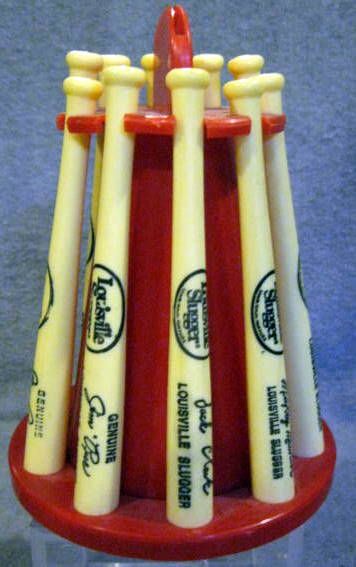 VINTAGE 70'S LOUISVILLE SLUGGER BAT RACK BANK w/PLAYER BATS