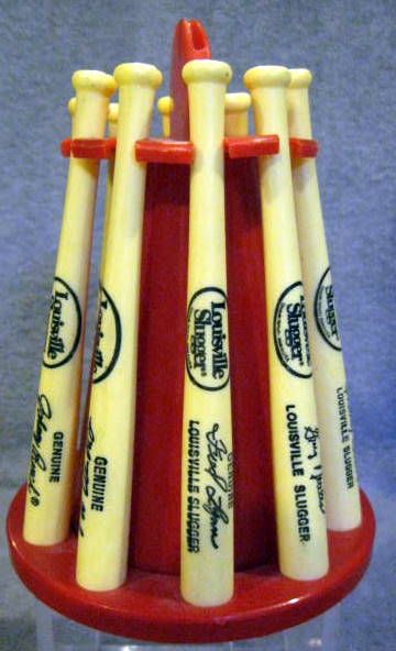 VINTAGE 70'S LOUISVILLE SLUGGER BAT RACK BANK w/PLAYER BATS