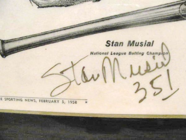 TED WILLIAMS AND STAN MUSIAL SIGNED 1958 SPORTING NEWS- BATTING CHAMPS