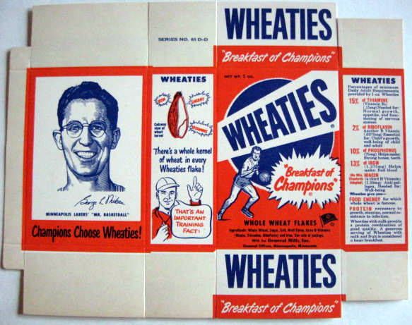 1951 WHEATIES COMPLETE BOX w/MIKAN CARD