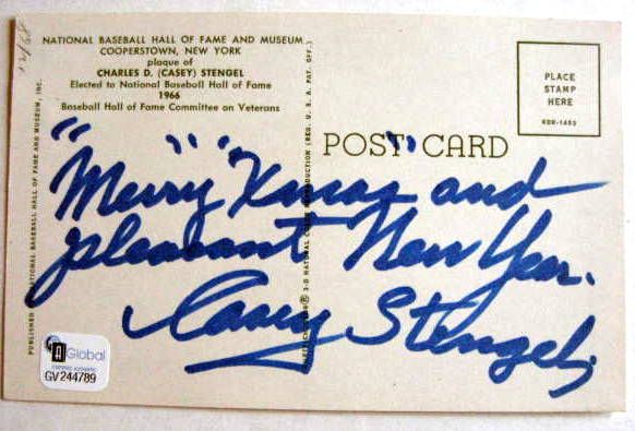 CASEY STENGEL DUAL SIGNED HALL OF FAME POST CARD