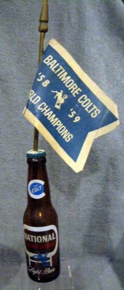 BALTIMORE COLTS BEER BOTTLE w/1958/59 CHAMPIONS BANNER