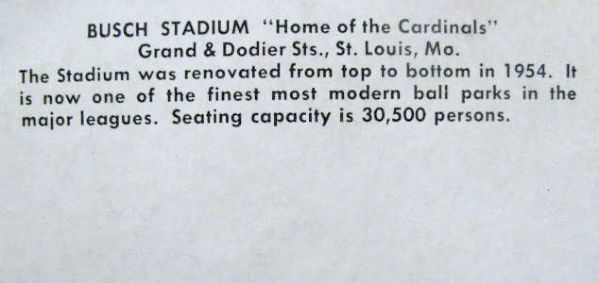 50's/60's BUSCH STADIUM ST LOUIS CARDINALS POST CARD