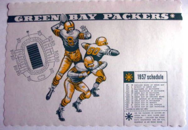 1957 GREEN BAY PACKERS PLACE MAT w/SCHEDULE