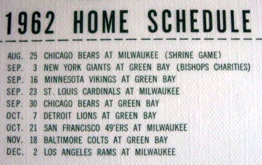 1962 GREEN BAY PACKERS PLACE MAT