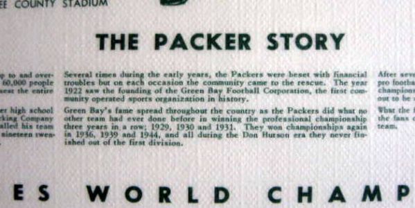 1962 GREEN BAY PACKERS PLACE MAT