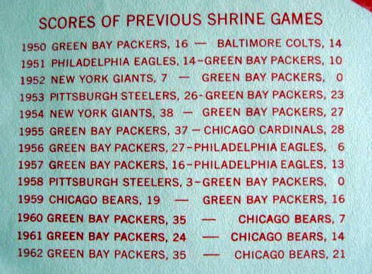 1963 GREEN BAY PACKERS MIDWEST SHRINE GAME PLACE MAT